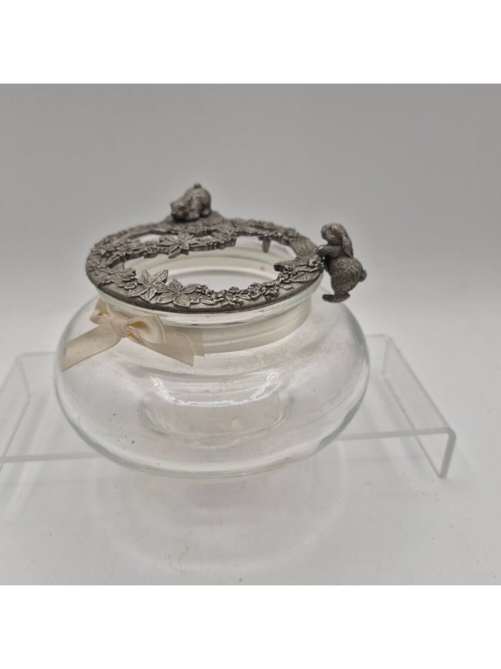 Kirk Stieff Pewter Lid Glass Jar 1989 Vintage Decor